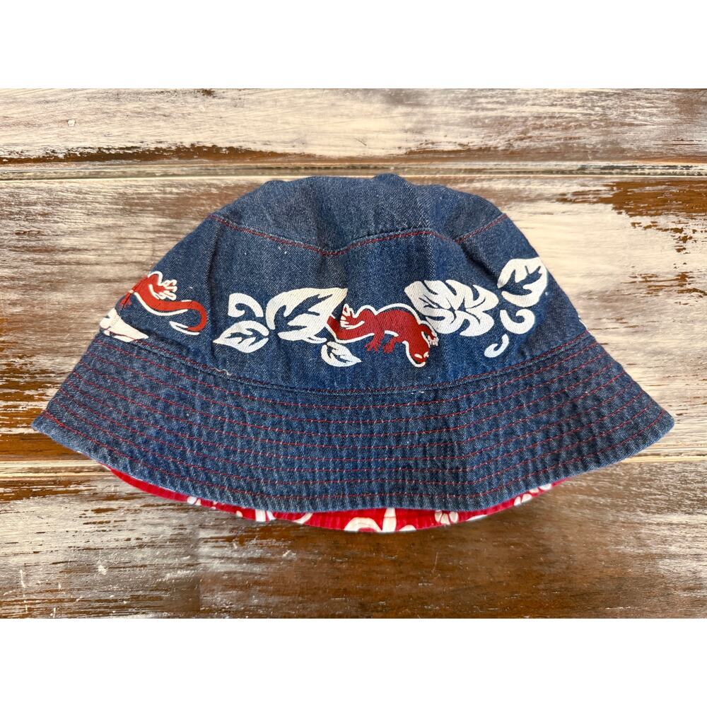 Toddler Reversible Denim Bucket Hat with Tropical Pattern